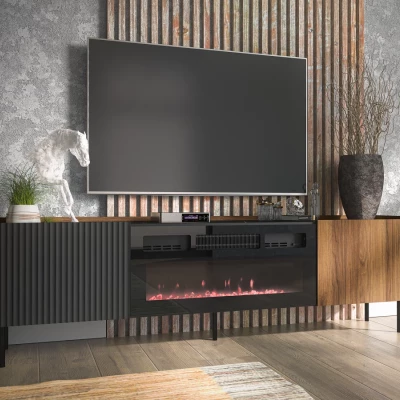 TV stolík s elektrickým krbom ASHEBORO - orech / san sebastian / čierny