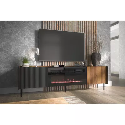 TV stolík s elektrickým krbom ASHEBORO - orech / san sebastian / čierny