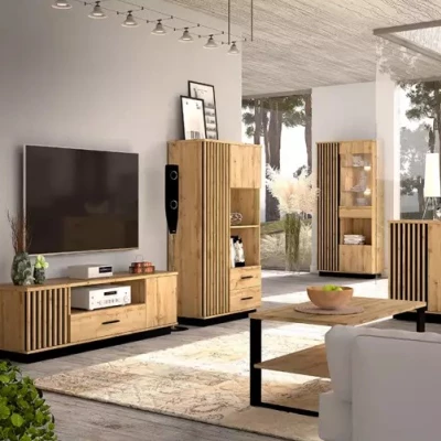 Úzka vitrína CATAWBA - dub wotan / čierna