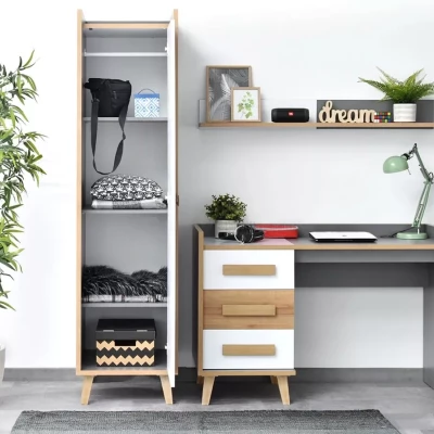 Policová šatníková skriňa 48 cm DOBSON - dub riviéra / biela / antracit
