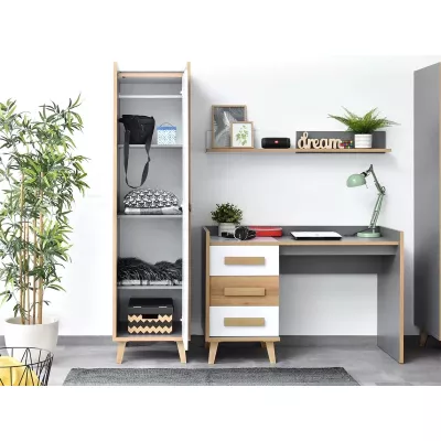 Policová šatníková skriňa 48 cm DOBSON - dub riviéra / biela / antracit
