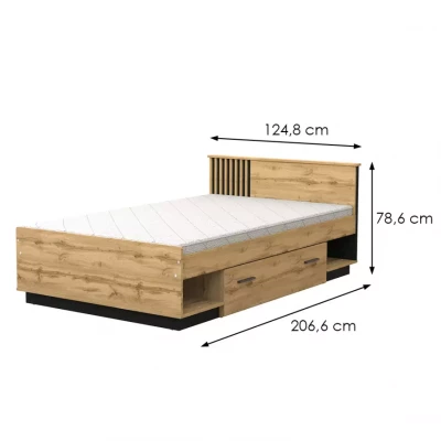 Jednolôžková posteľ 120x200 CATAWBA so šuplíkom - dub wotan / čierna