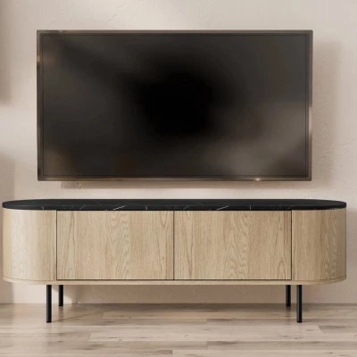 TV stolík TANGIER - dub cremona / čierny mramor / čierny