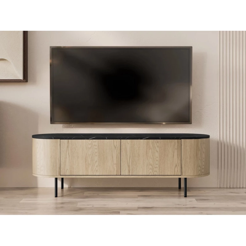 TV stolík TANGIER - dub cremona / čierny mramor / čierny