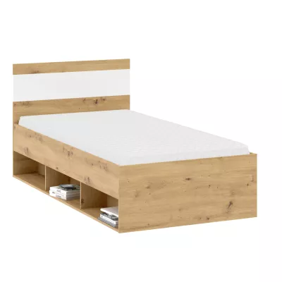 Jednolôžková posteľ 90x200 ADIRA - dub artisan / biela