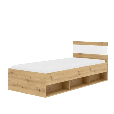 Jednolôžková posteľ 90x200 ADIRA - dub artisan / biela