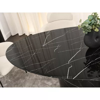 Dizajnový oválny jedálenský stôl 200x100 GERSON - čierny mramor