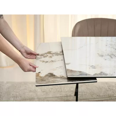 Rozkladací jedálenský stôl 180(260)x95 AGASI - biely mramor / čierny