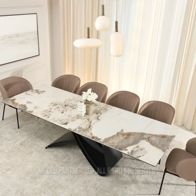 Rozkladací jedálenský stôl 180(260)x95 AGASI - biely mramor / čierny