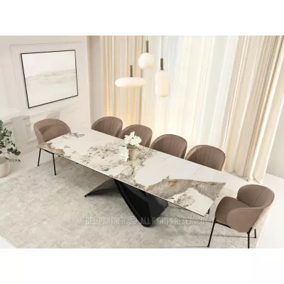 Rozkladací jedálenský stôl 180(260)x95 AGASI - biely mramor / čierny