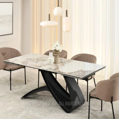 Rozkladací jedálenský stôl 180(260)x95 AGASI - biely mramor / čierny