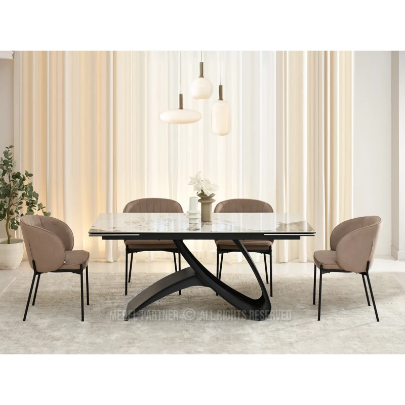 Rozkladací jedálenský stôl 180(260)x95 AGASI - biely mramor / čierny