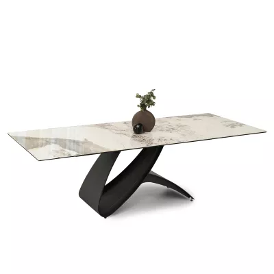 Rozkladací jedálenský stôl 180(260)x95 AGASI - biely mramor / čierny