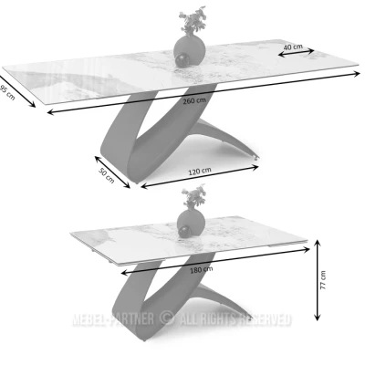 Rozkladací jedálenský stôl 180 (260) x95 AGASI - čiernobiely mramor / čierny