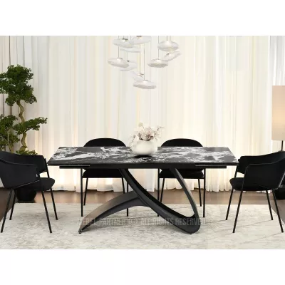 Rozkladací jedálenský stôl 180 (260) x95 AGASI - čiernobiely mramor / čierny