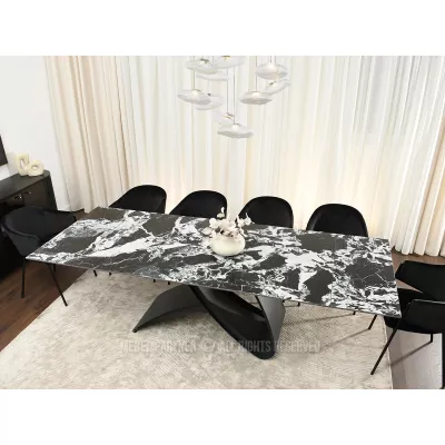Rozkladací jedálenský stôl 180 (260) x95 AGASI - čiernobiely mramor / čierny