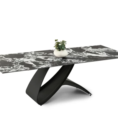Rozkladací jedálenský stôl 180 (260) x95 AGASI - čiernobiely mramor / čierny