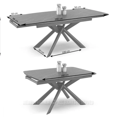 Rozkladací jedálenský stôl 180(280)x98 NODIN - zelený mramor / čierny