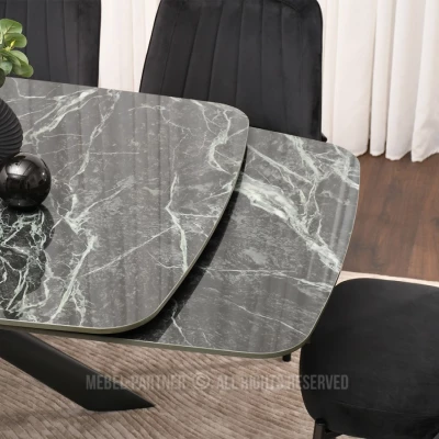 Rozkladací jedálenský stôl 180(280)x98 NODIN - zelený mramor / čierny