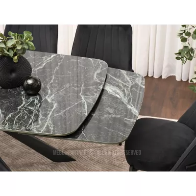 Rozkladací jedálenský stôl 180(280)x98 NODIN - zelený mramor / čierny