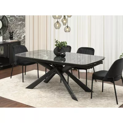 Rozkladací jedálenský stôl 180(280)x98 NODIN - zelený mramor / čierny