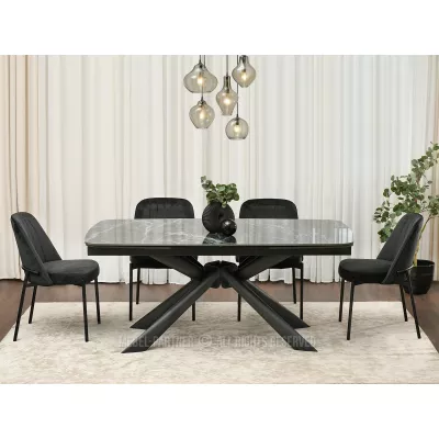 Rozkladací jedálenský stôl 180(280)x98 NODIN - zelený mramor / čierny