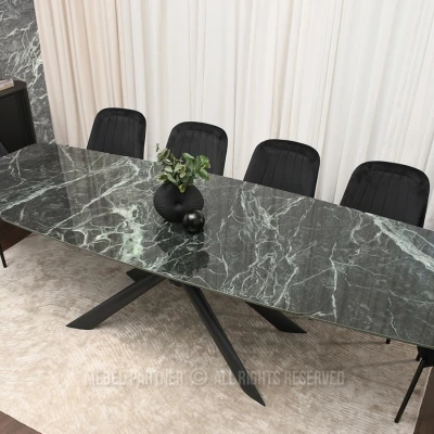 Rozkladací jedálenský stôl 180(280)x98 NODIN - zelený mramor / čierny