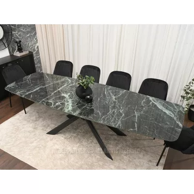 Rozkladací jedálenský stôl 180(280)x98 NODIN - zelený mramor / čierny