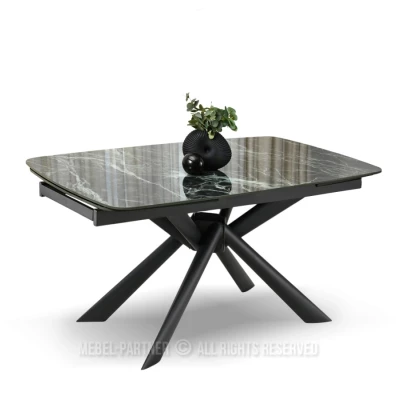 Rozkladací jedálenský stôl 180(280)x98 NODIN - zelený mramor / čierny