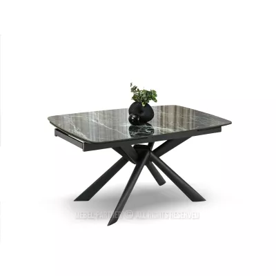 Rozkladací jedálenský stôl 180(280)x98 NODIN - zelený mramor / čierny