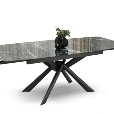 Rozkladací jedálenský stôl 180(280)x98 NODIN - zelený mramor / čierny