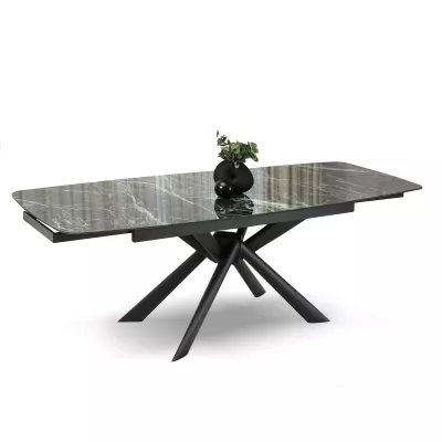 Rozkladací jedálenský stôl 180(280)x98 NODIN - zelený mramor / čierny