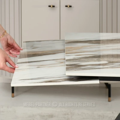 Rozkladací jedálenský stôl 180(260)x95 EVONY - béžový mramor / čierny