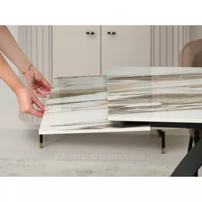 Rozkladací jedálenský stôl 180(260)x95 EVONY - béžový mramor / čierny