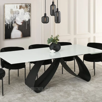 Rozkladací jedálenský stôl 180(260)x95 EVONY - biely / čierny