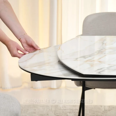 Elegantný rozkladací stôl 180(260)x98 CANO - béžový mramor / čierny