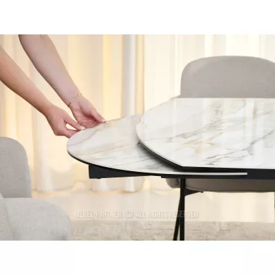 Elegantný rozkladací stôl 180(260)x98 CANO - béžový mramor / čierny