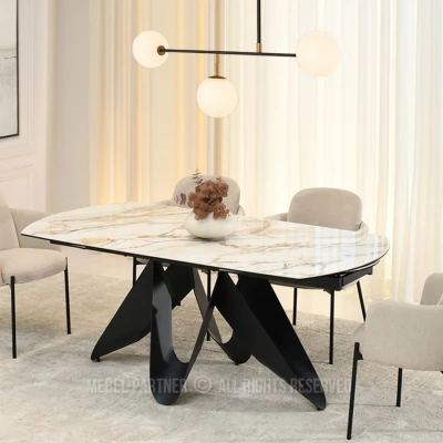 Elegantný rozkladací stôl 180(260)x98 CANO - béžový mramor / čierny