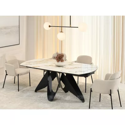 Elegantný rozkladací stôl 180(260)x98 CANO - béžový mramor / čierny