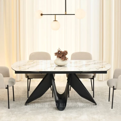 Elegantný rozkladací stôl 180(260)x98 CANO - béžový mramor / čierny