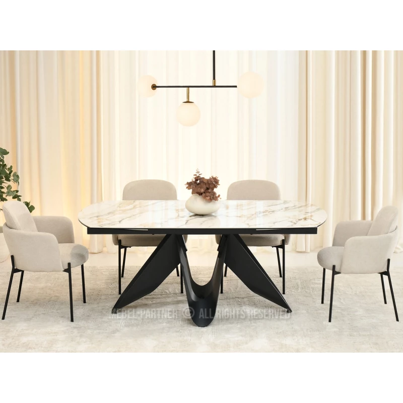 Elegantný rozkladací stôl 180(260)x98 CANO - béžový mramor / čierny