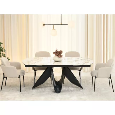 Elegantný rozkladací stôl 180(260)x98 CANO - béžový mramor / čierny