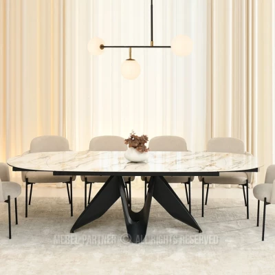 Elegantný rozkladací stôl 180(260)x98 CANO - béžový mramor / čierny