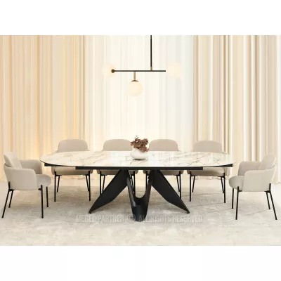 Elegantný rozkladací stôl 180(260)x98 CANO - béžový mramor / čierny