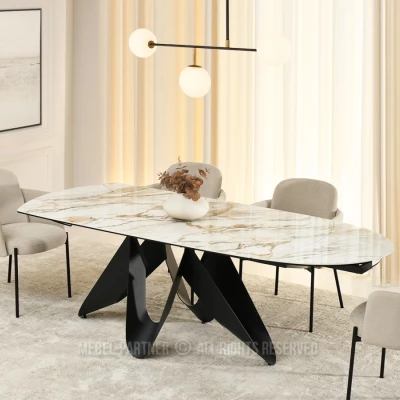 Elegantný rozkladací stôl 180(260)x98 CANO - béžový mramor / čierny