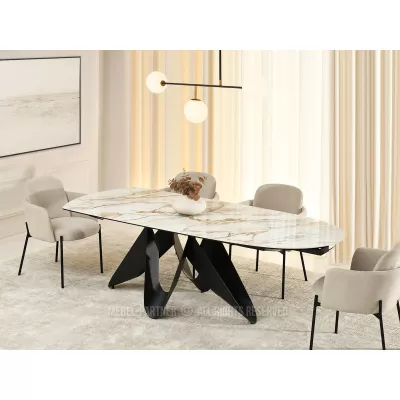 Elegantný rozkladací stôl 180(260)x98 CANO - béžový mramor / čierny