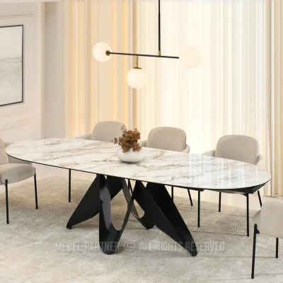 Elegantný rozkladací stôl 180(260)x98 CANO - béžový mramor / čierny