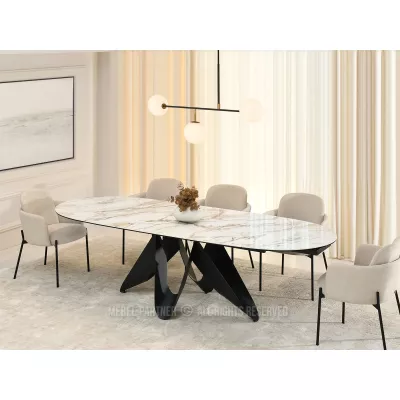 Elegantný rozkladací stôl 180(260)x98 CANO - béžový mramor / čierny
