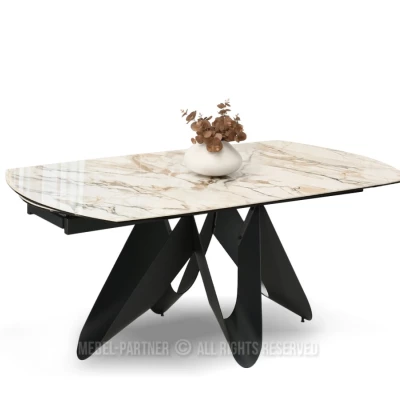 Elegantný rozkladací stôl 180(260)x98 CANO - béžový mramor / čierny