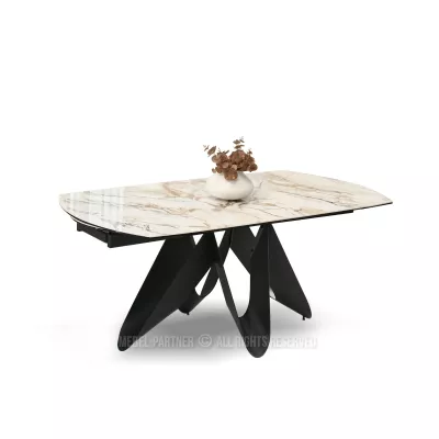 Elegantný rozkladací stôl 180(260)x98 CANO - béžový mramor / čierny